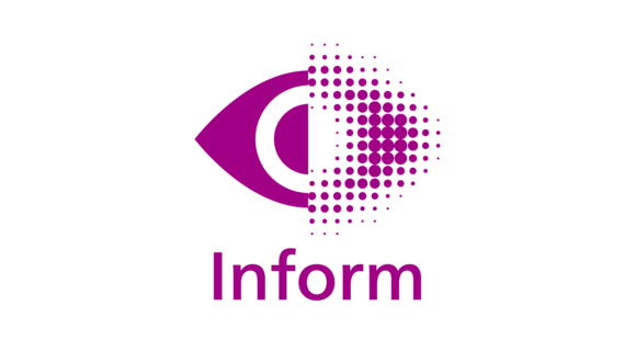 Das DBSV-Inform-App-Icon zeigt das purpurne Rasterauge, darunter steht "Inform".