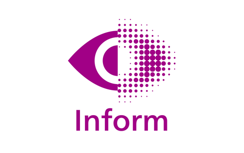 Das DBSV-Inform-App-Icon zeigt das purpurne Rasterauge, darunter steht "Inform".
