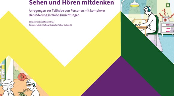 Auf dem Deckblatt der Broschüre stehen in violetten Lettern Titel und Herausgeber der Handreichung sowie die Autorinnen der Studie. Links unten ist eine Zeichnung von zwei Menschen, die über Töpfe mit Pflanzen reden. Das Bild ist weiß, gelb, grün und lila