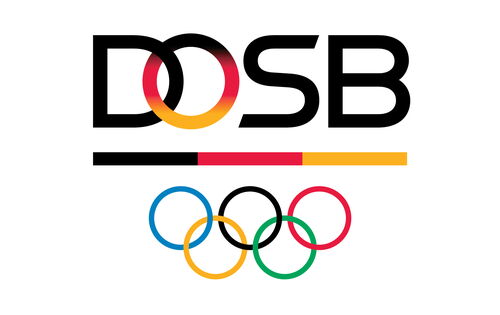 Im Logo des DOSB sind die Farben der deutschen Flagge zu sehen. Darunter befinden sich die fünf olypischen Ringe in blau, gelb, schwarz, grün und rot.